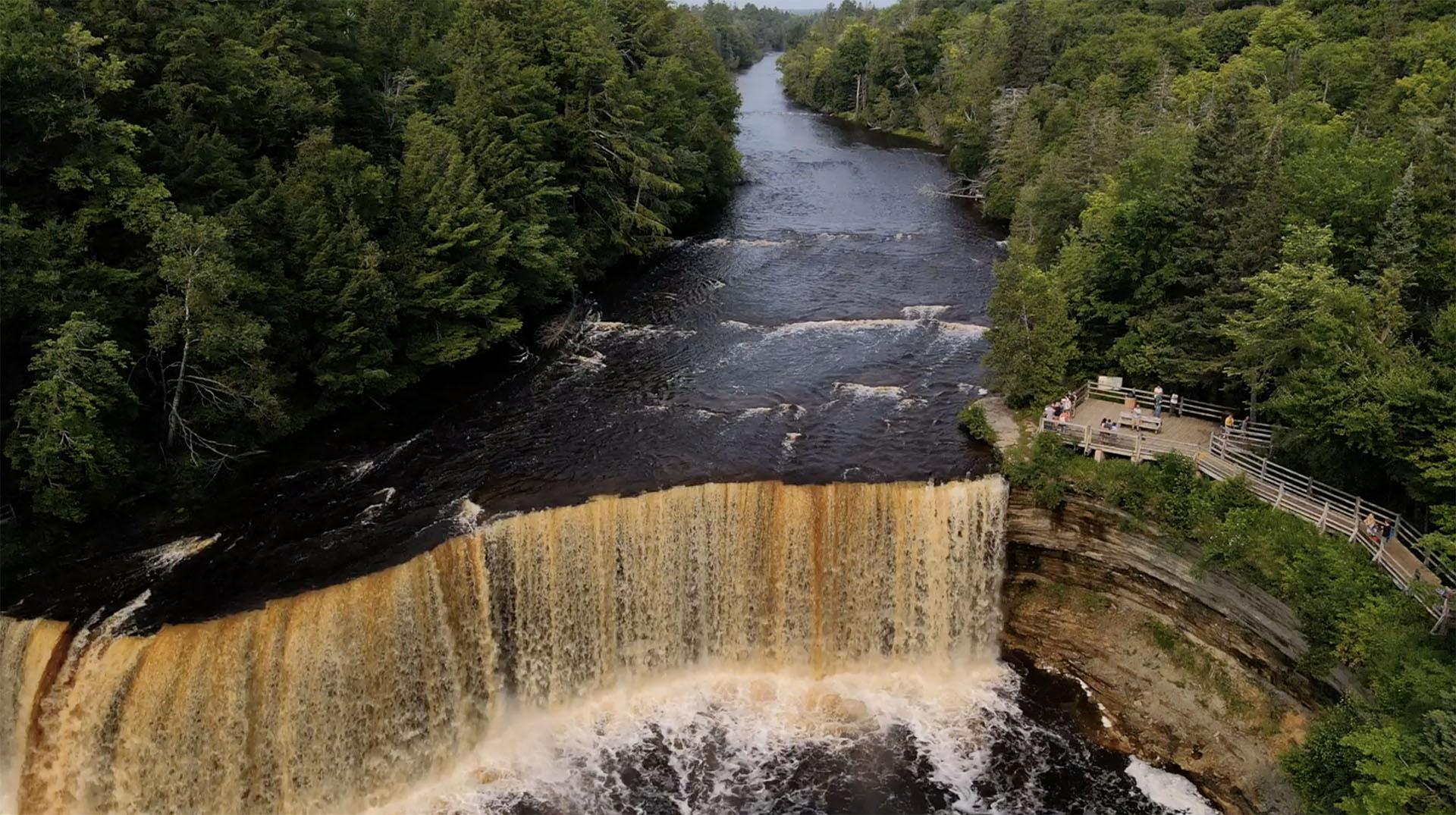 Drone View of Tahquamenon Falls.